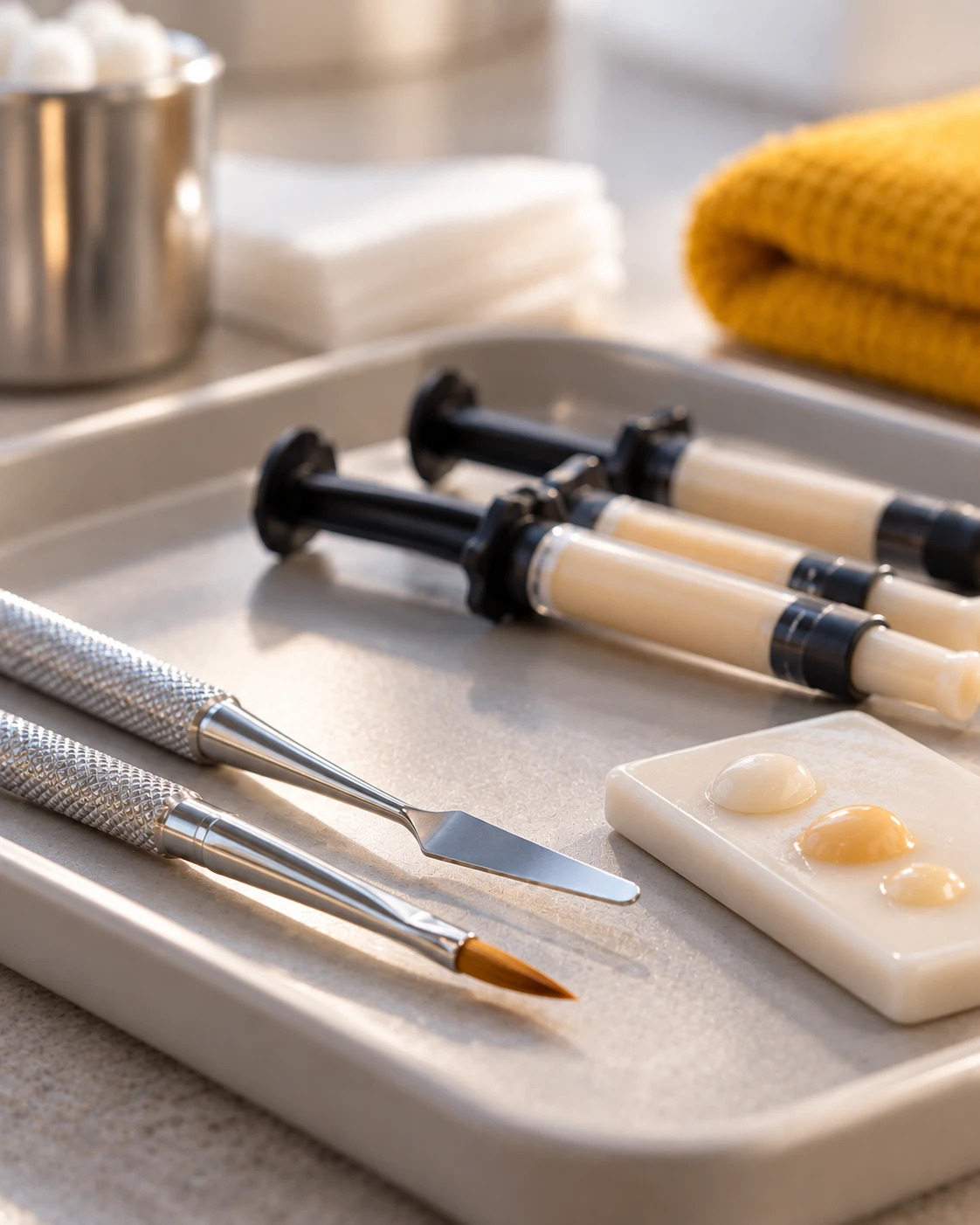Cosmetic bonding instruments and tooth-colored resin