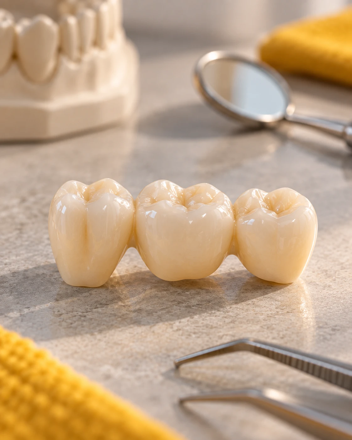 Three-tooth dental bridge model