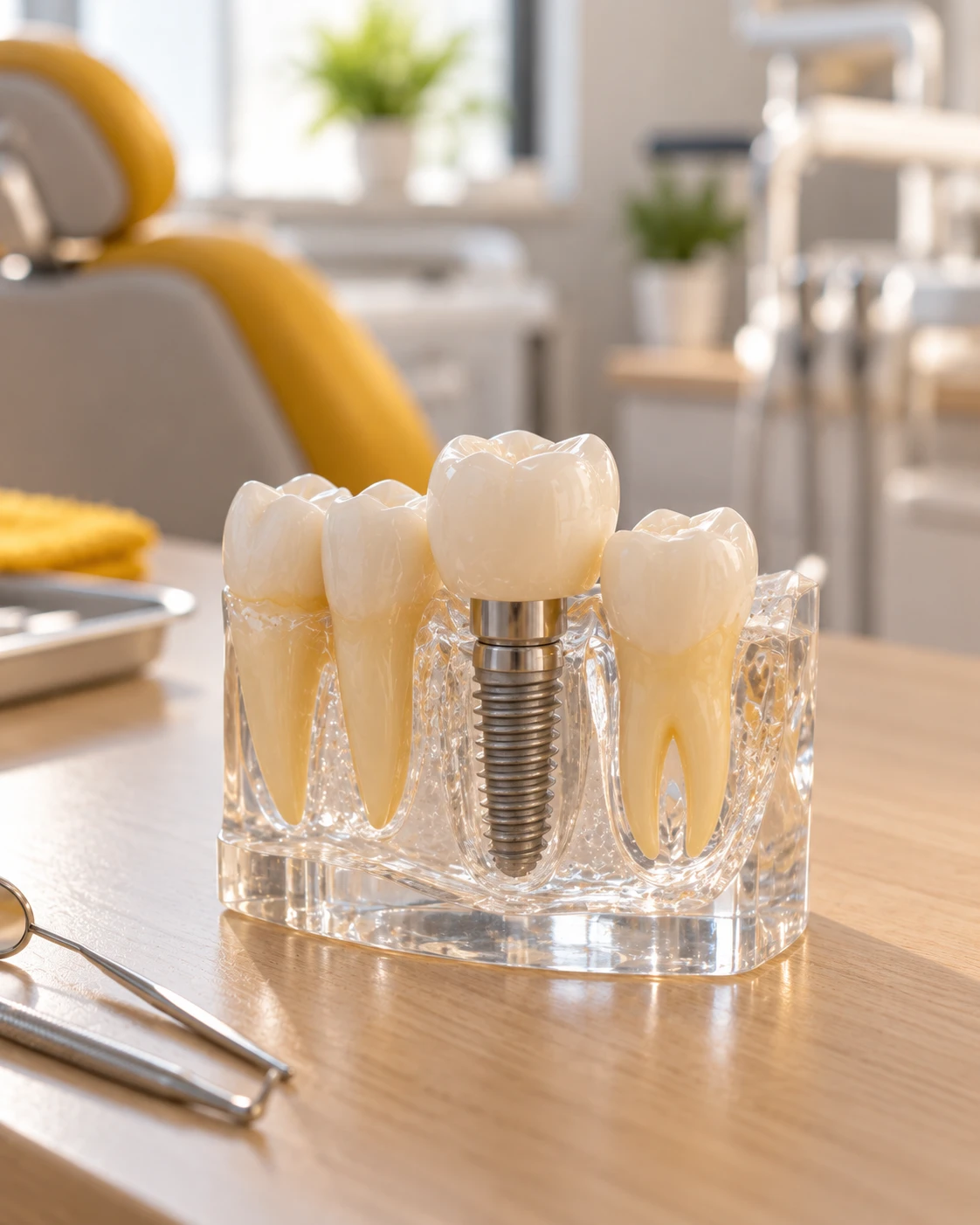 Dental implant model with a crown