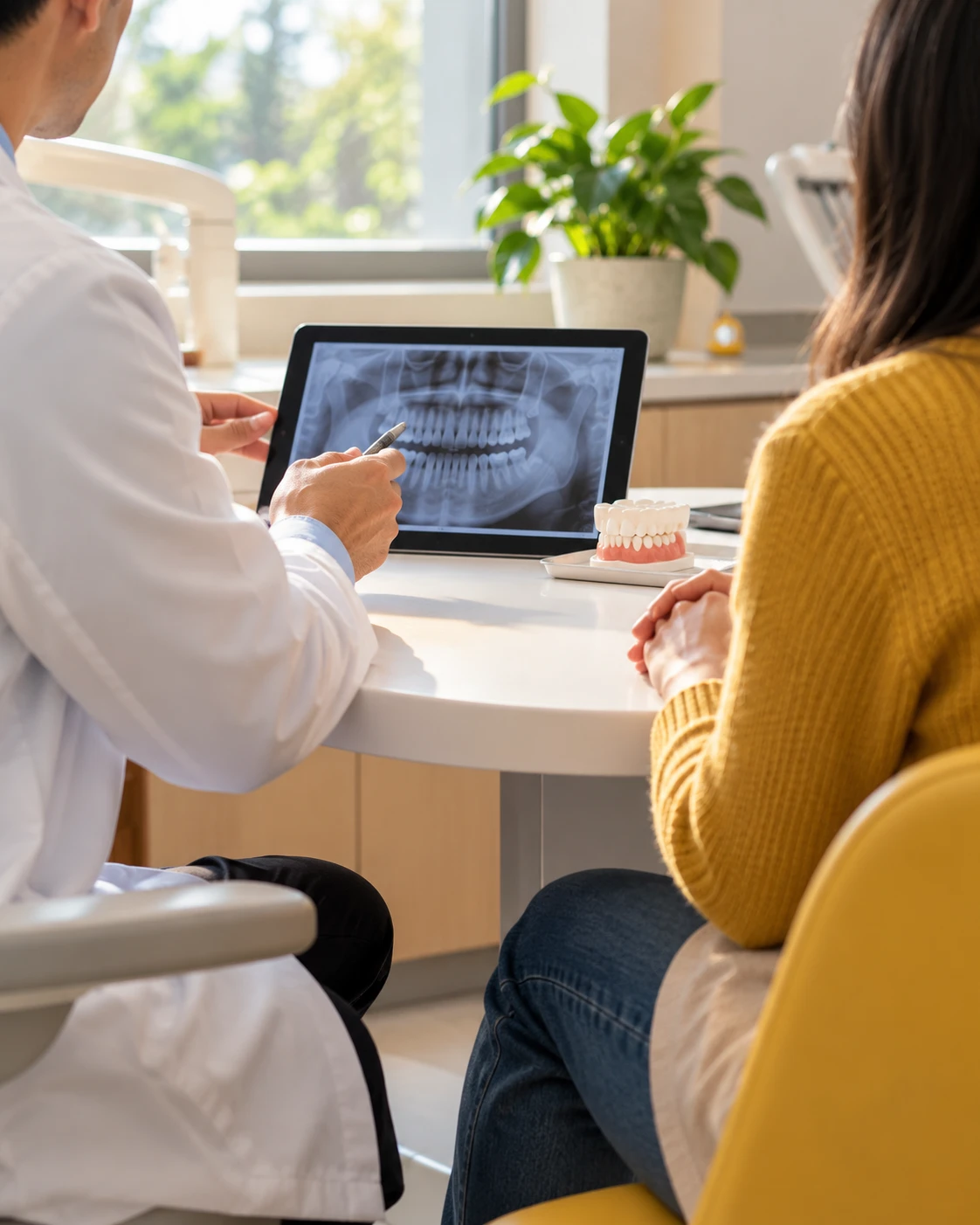Dentist talking with a patient during a consultation