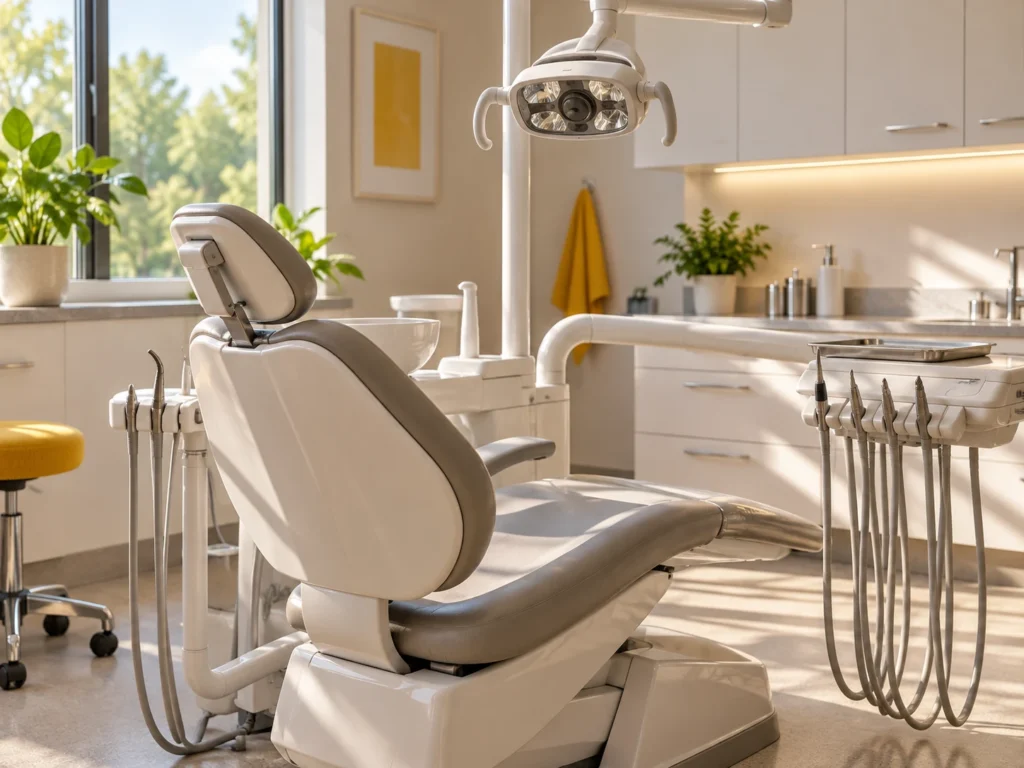 Modern dental chair in a bright treatment room